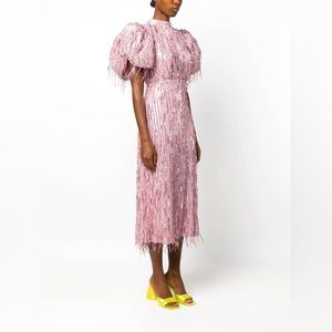 NWT ROTATE BIRGER CHRISTENSEN Dawn open-back fringed sequin-embellished tulle